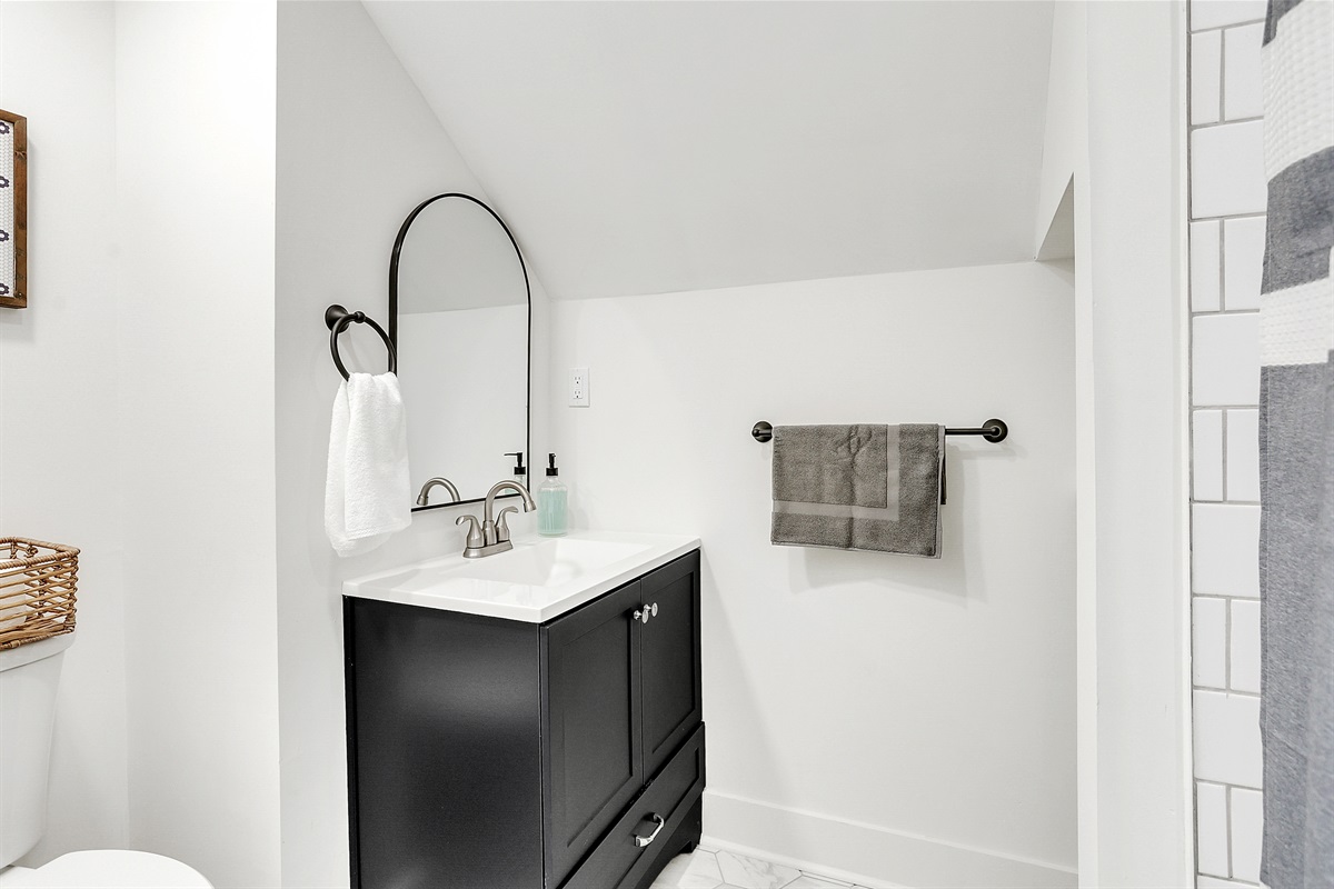 A bright, well-equipped bathroom—just right for getting ready for the day or winding down at night.