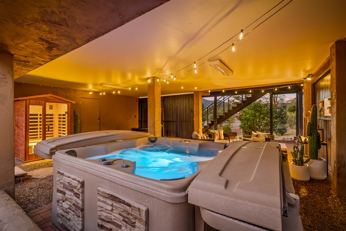Soak under soft lighting in the covered Wellness Area, a peaceful place to slow down and enjoy Sedona evenings.