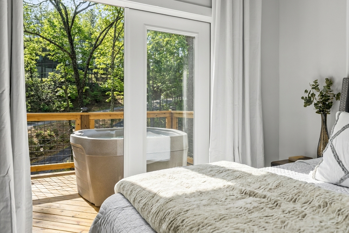 Double french doors that lead directly to the hot tub.