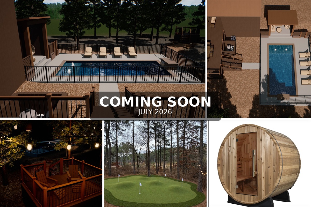 Coming July 2026: Enjoy brand-new resort-style amenities, including a private pool, twilight pond viewing deck, putting green, and cedar sauna, all designed to elevate your stay with relaxation and outdoor comfort.