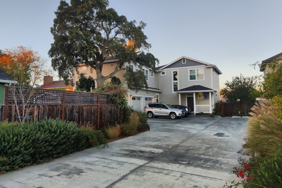 Down long private driveway