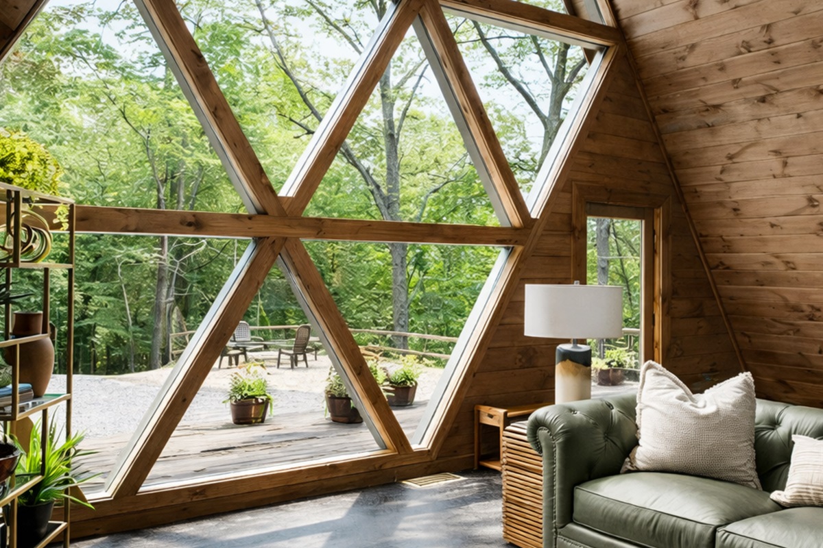 Forest framed in glass, warmth wrapped in wood, an inviting space for morning journaling and evening wine.