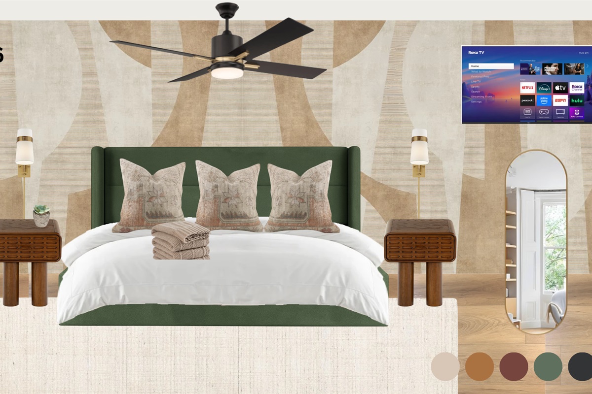 Comfortable King bedroom 6 with cozy lighting and smart TV.