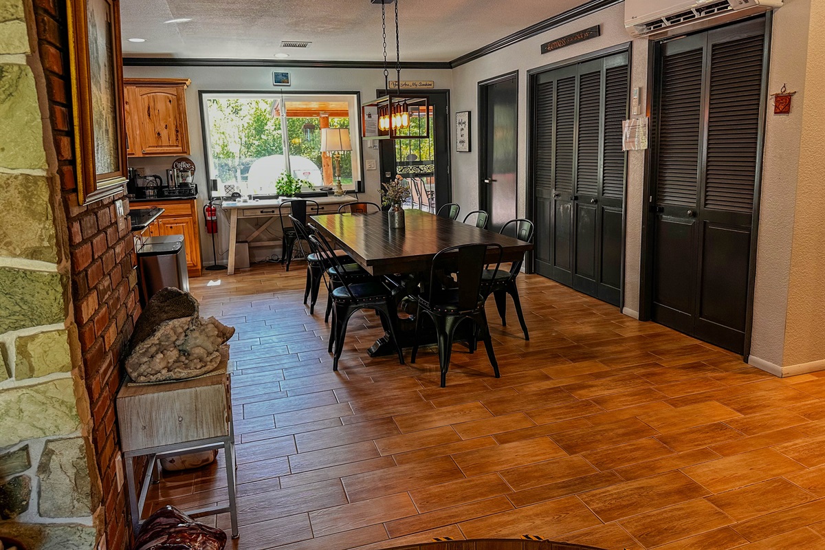 open concept to Dining and Kitchen
