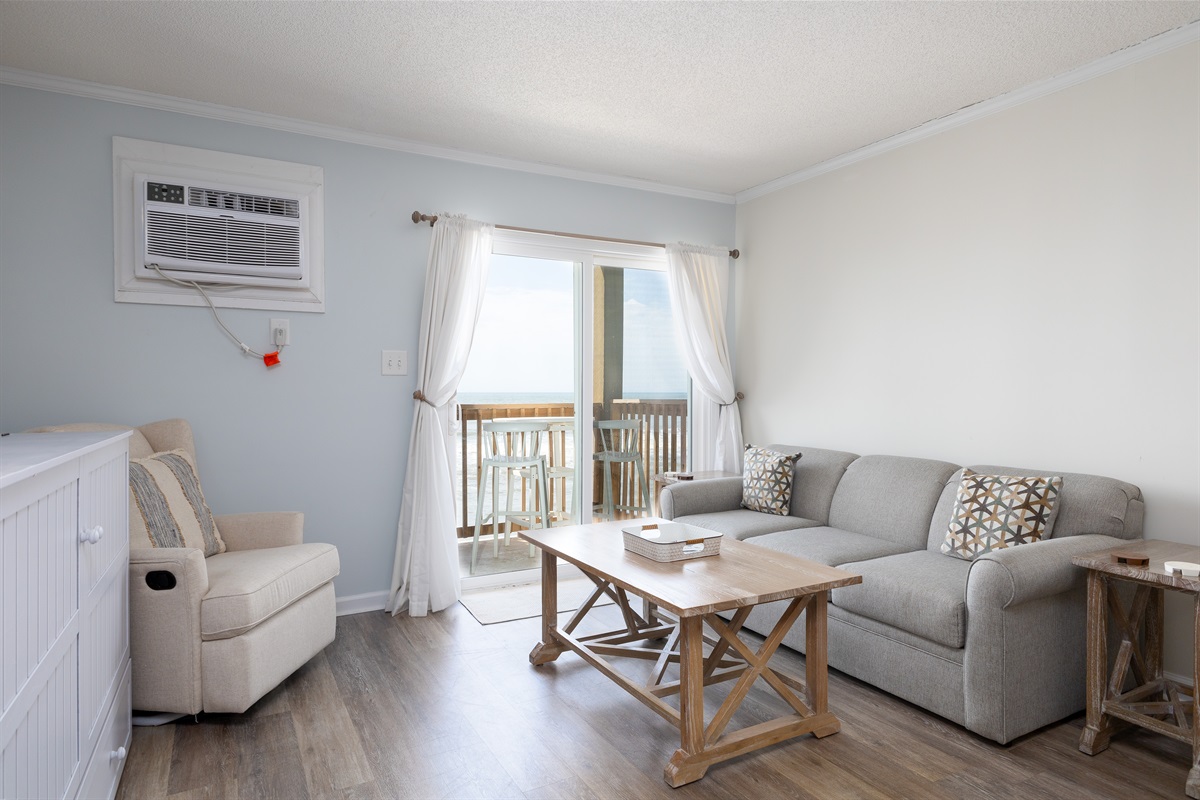 Living area with direct ocean views