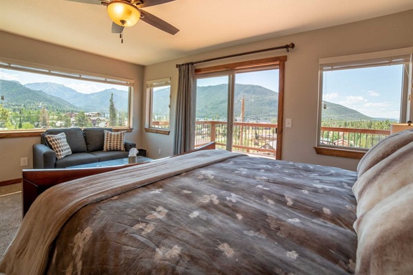 The upstairs Bedroom 2 with King Bed and unparalleled mountain views. A great way to wake up in the morning.