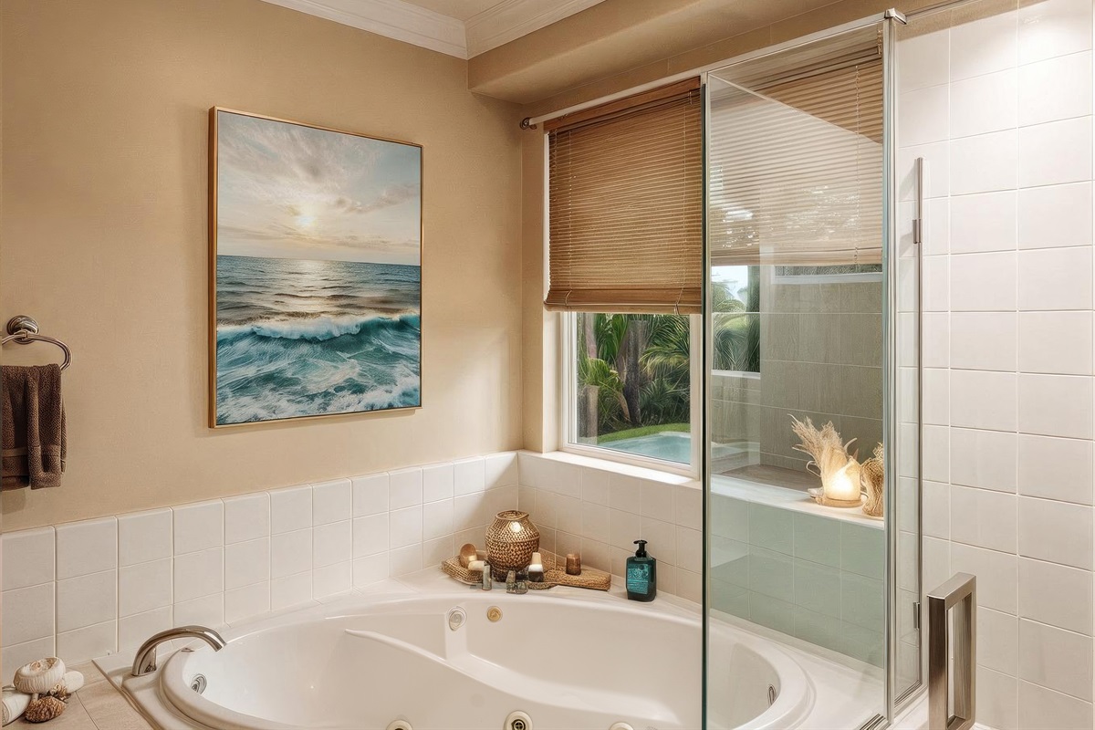 Ensuite bathroom with jacuzzi soaking tub