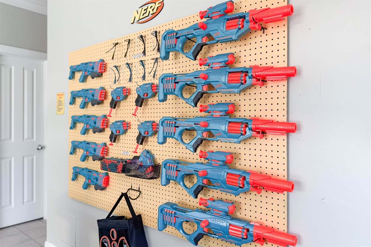 Gear up for epic Nerf battles with our fully stocked Nerf wall.
