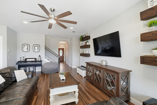 Open dining and kitchen space makes entertaining easy for families and groups.