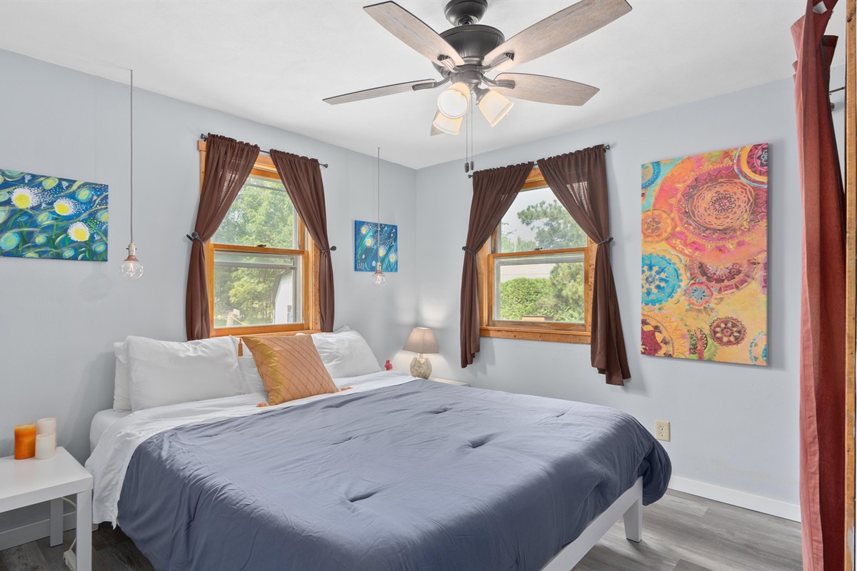 Upstairs king bedroom with memory-foam mattress. 
