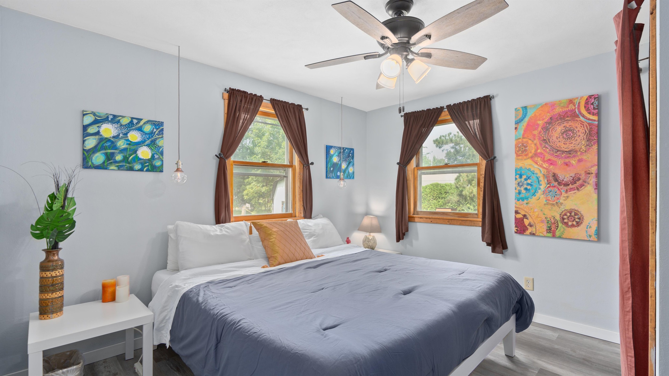 Upstairs king bedroom with memory-foam mattress. 