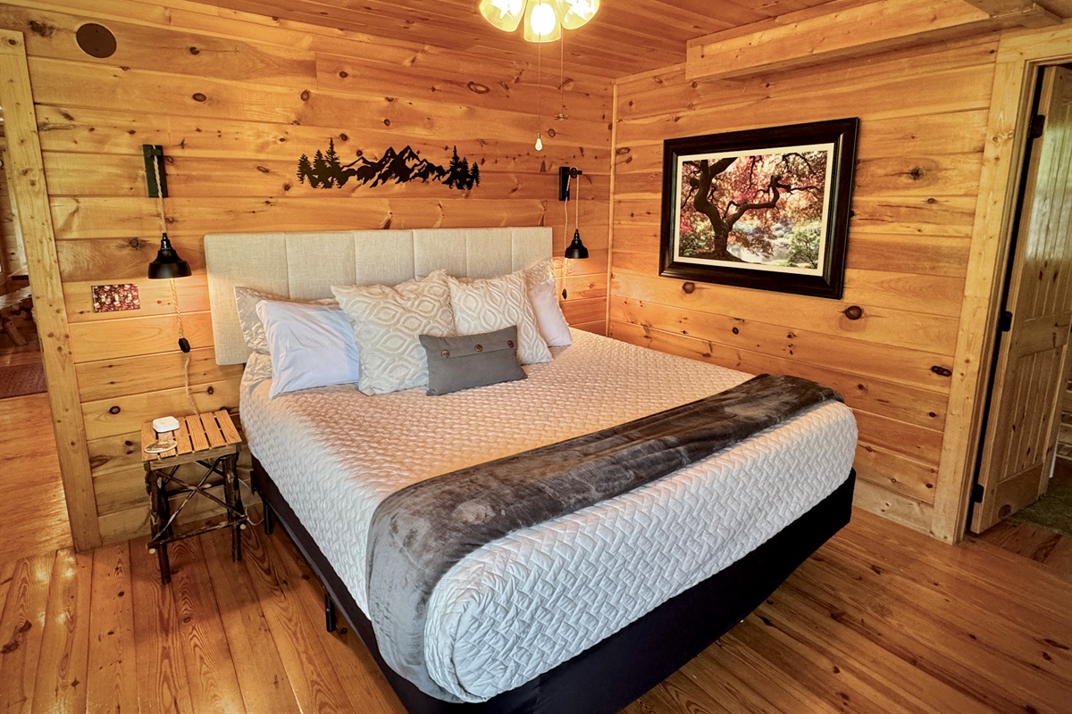 Room #3, Main level, king room, with private bath, tub and fireplace. In process of being rebranded to the Sunrise Room.