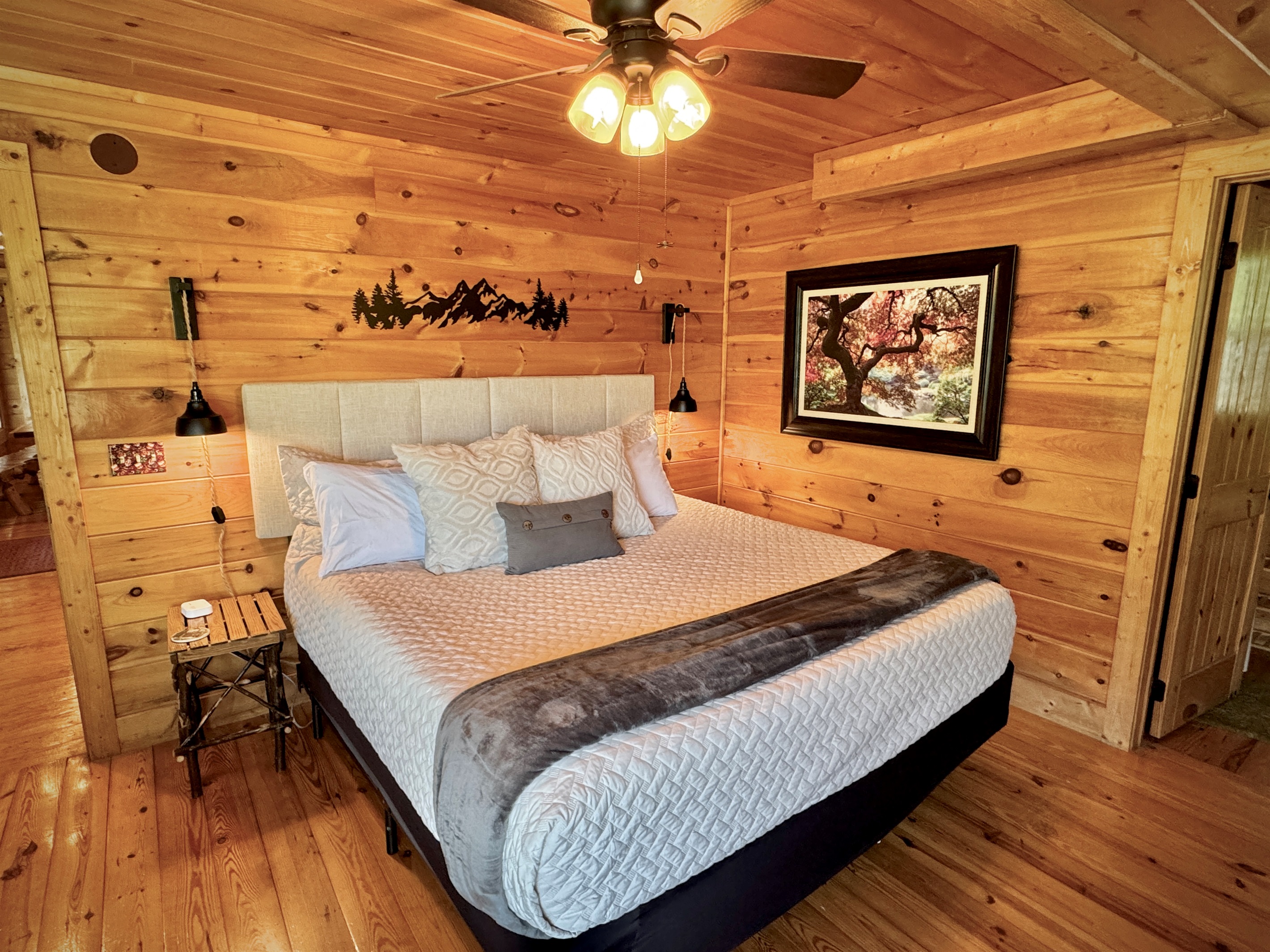 Room #3, Main level, king room, with private bath, tub and fireplace. In process of being rebranded to the Sunrise Room.