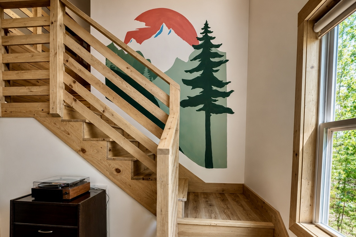 Welcome to The Flame! Turn a record on and enjoy our custom mural and fully renovated, original Smoky Mountain cabin!