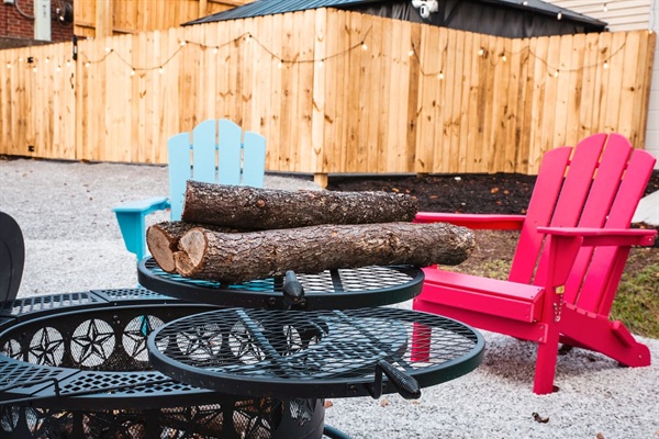 6 colorful Adirondak chairs. 