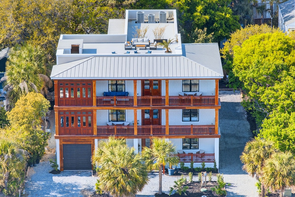 Aerial View of Front | Rosewood Retreat | 2605 Palm Blvd, Isle of Palms, SC | IOP Escapes