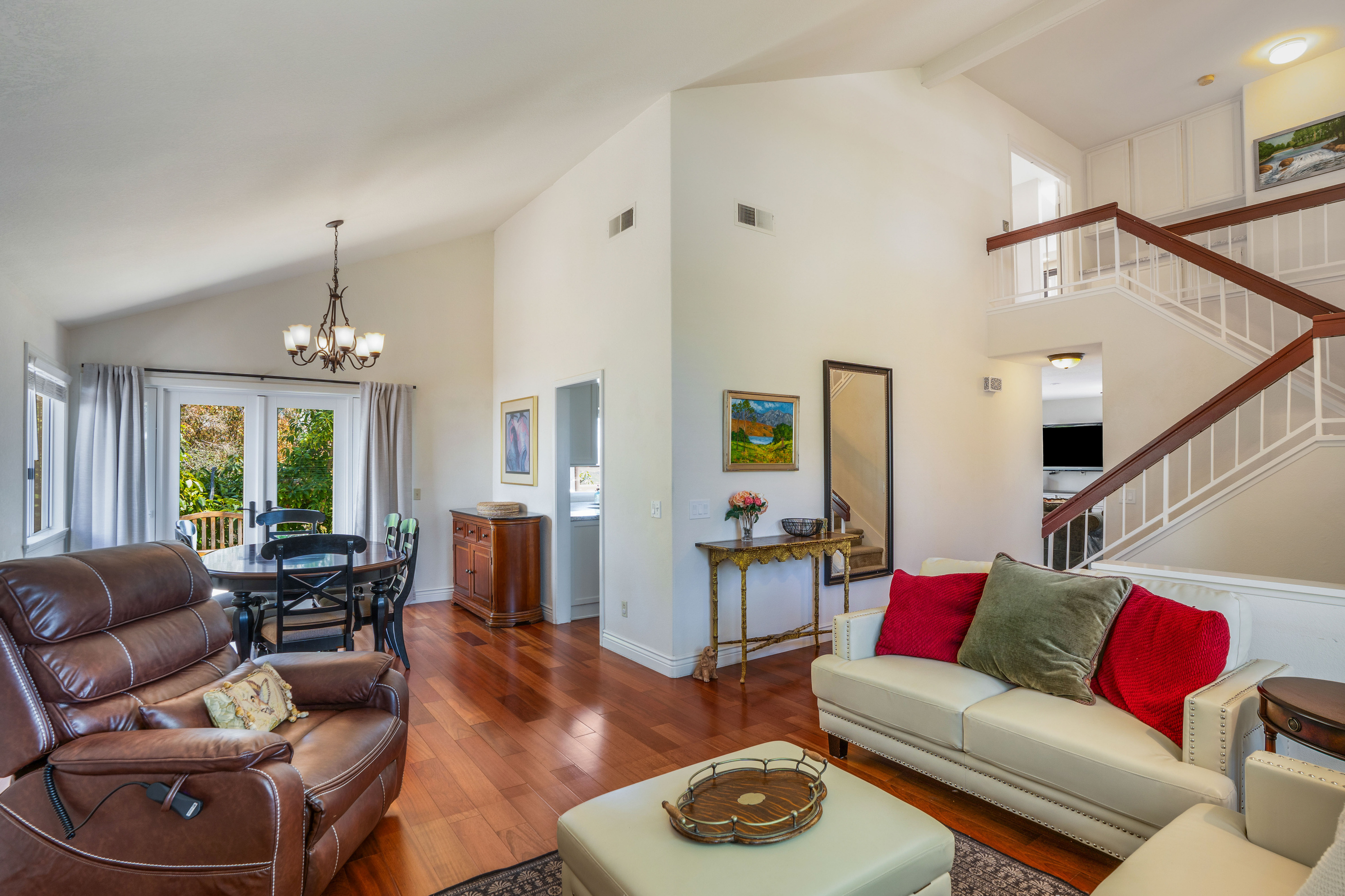 Open-Concept Living with High Ceilings, Fireplace, Two Sofas & Massage Recliner