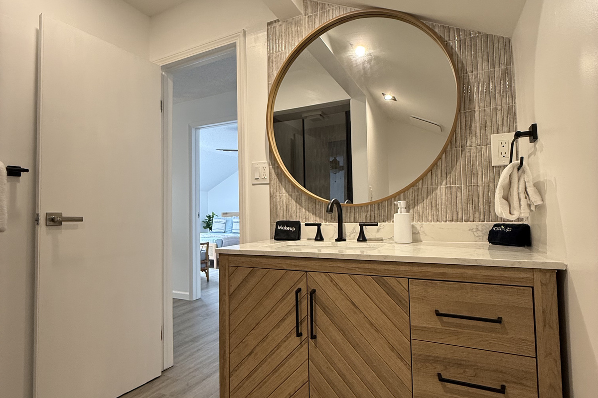 A bright, convenient vanity area to ready for your island adventures