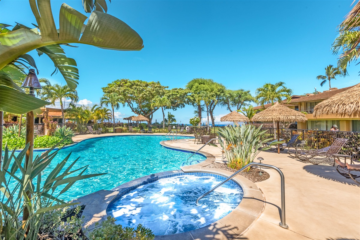Resort-Style Pool – Enjoy the sparkling pool and bubbling hot tub, surrounded by swaying palms and ocean breezes