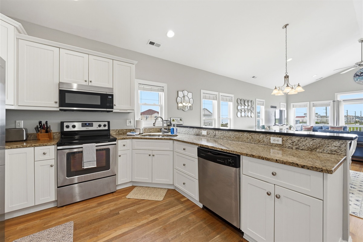 Spacious kitchen layout with room to cook and connect