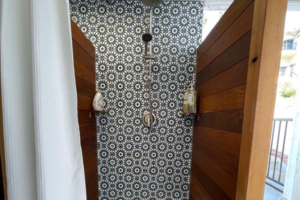 Outdoor showers feel luxurious with softened water and fresh air