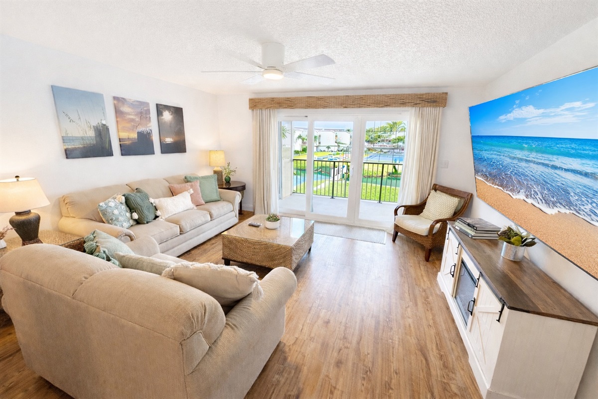 Large living room with view and sleeper sofa!