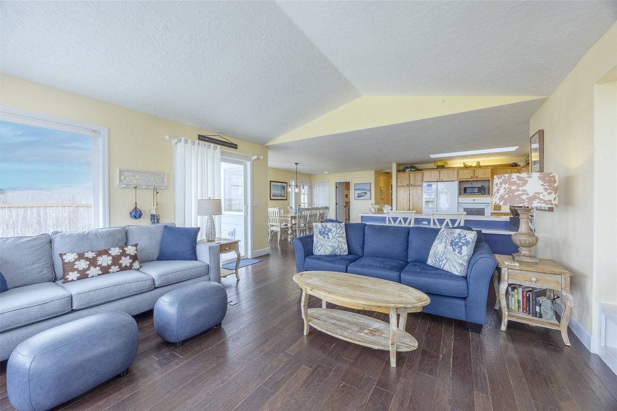 Open living, kitchen area surrounded by stunning views.