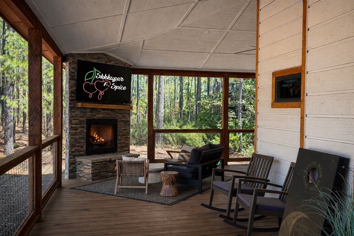 Cozy up by the fire with your coffee and your favorite person, or relax in the rocking chairs listening to the sounds of nature. 