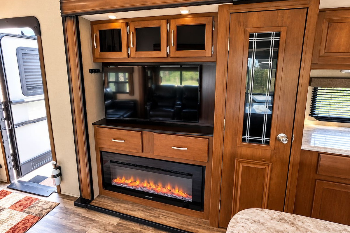 TV and electric fireplace for chilly nights