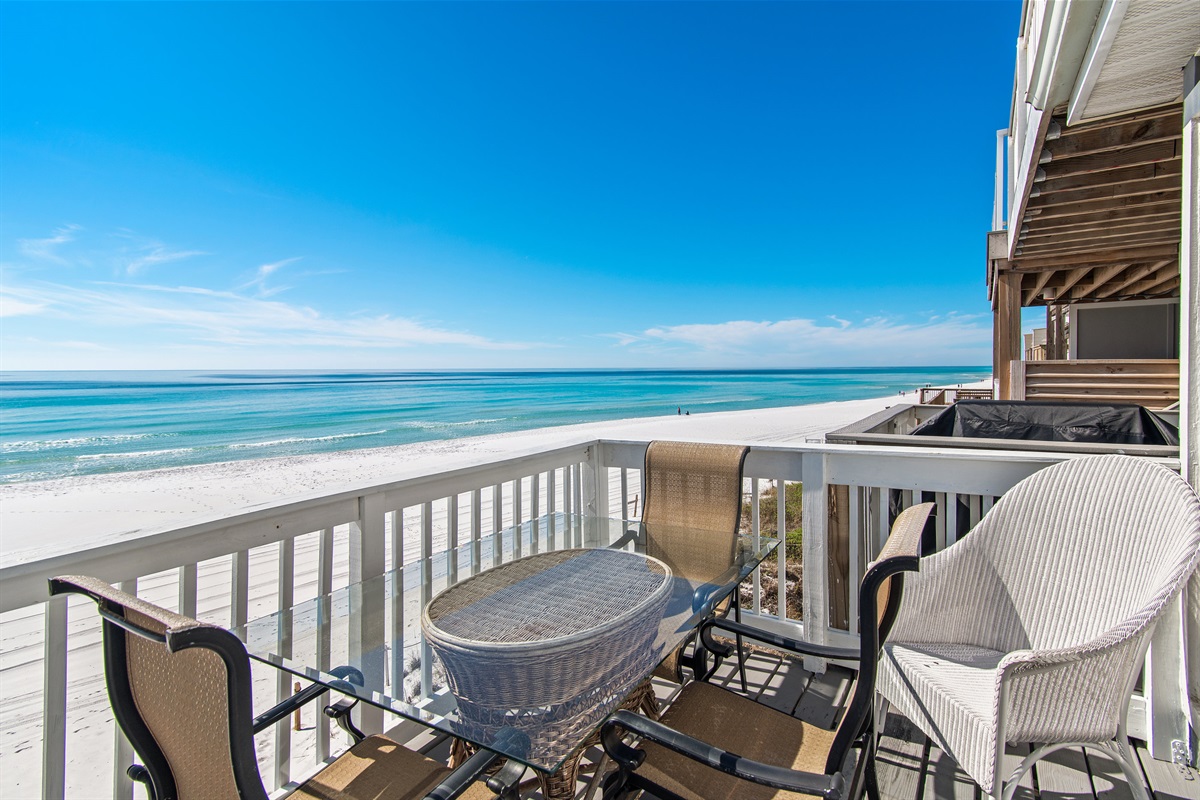 Second Floor Patio overlooking the Beach and Gulf of Mexico - perfect for morning coffee or a cold afternoon beverage!