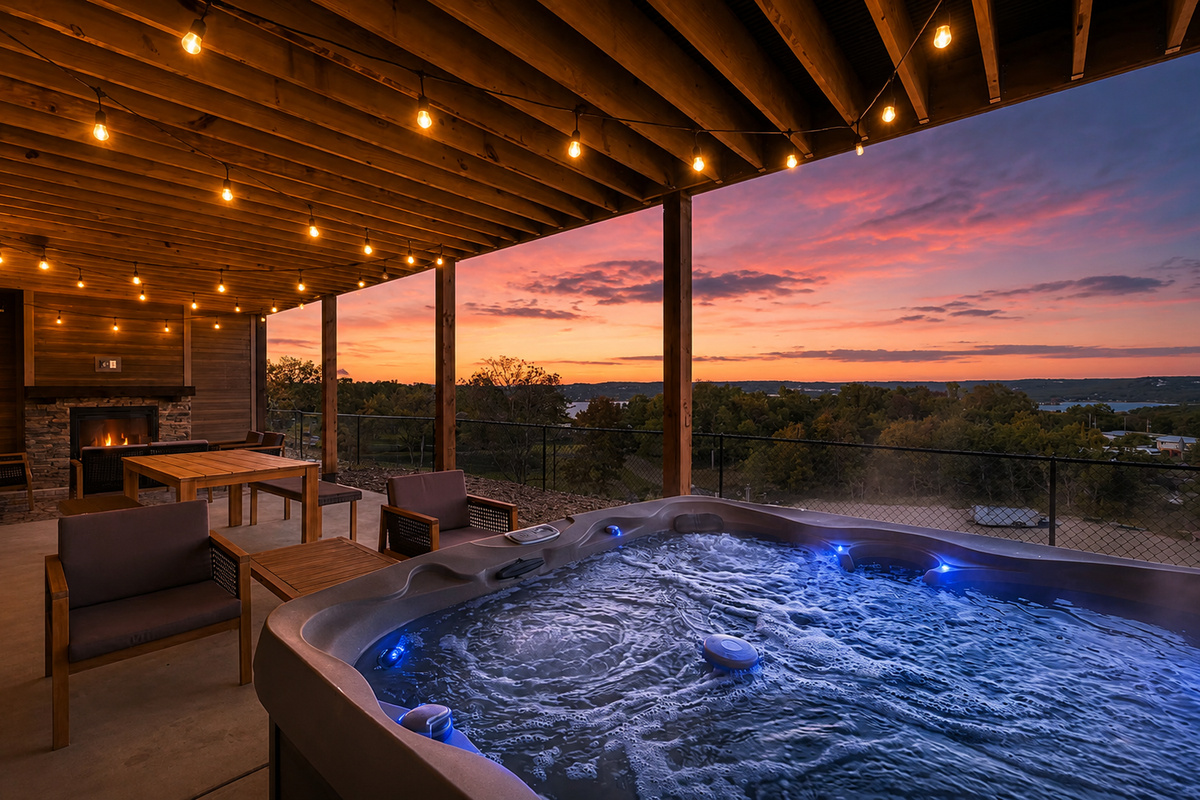 Relax in your private hot tub at sunset