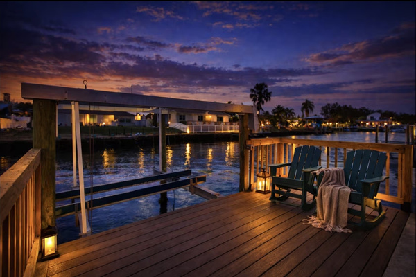 Private waterfront dock with sunset views—bring your boat or simply unwind