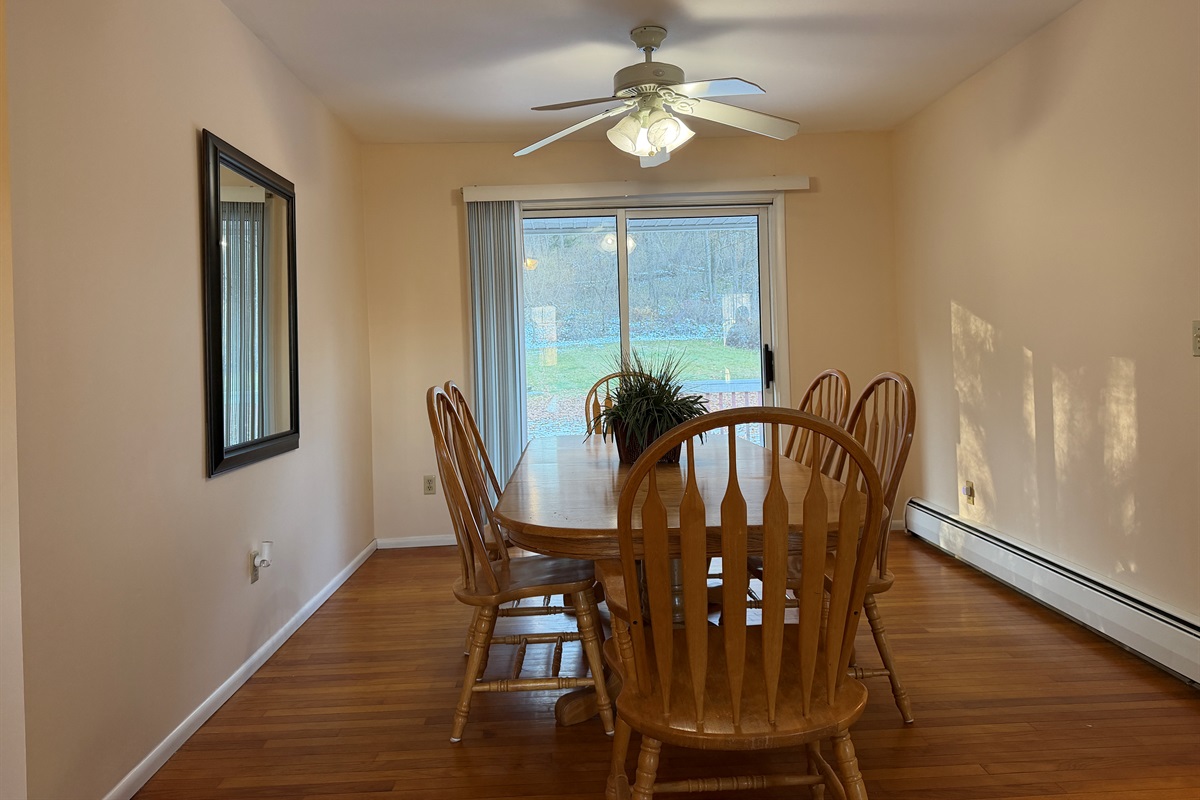 Dining area with sliding doors to back deck