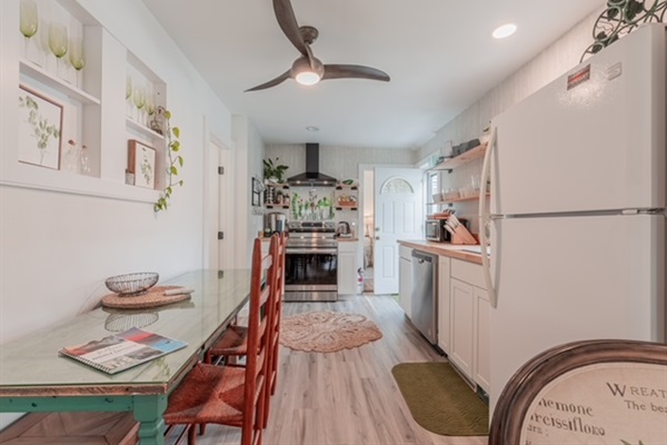 view from living room into kithen