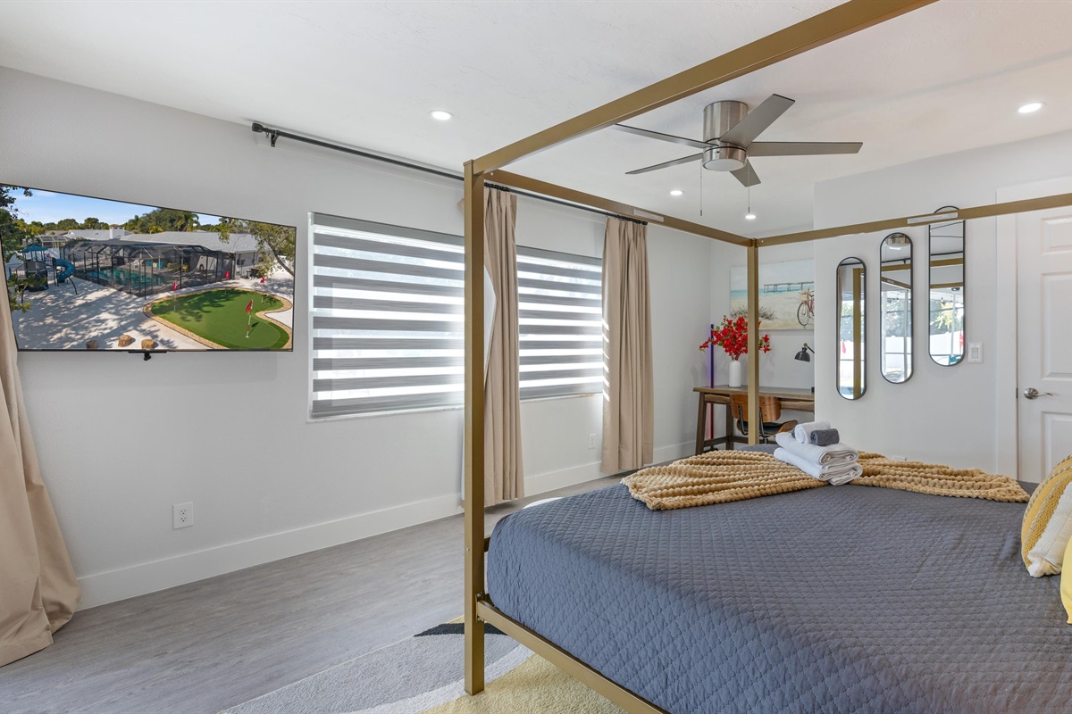 Our 2nd bedroom also has its own wall-mounted smart TV.