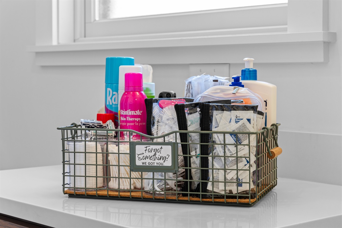Forgot something?” basket stocked with travel essentials... just in case!