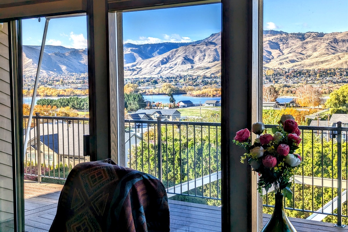 Comfortable reading space with scenic views.