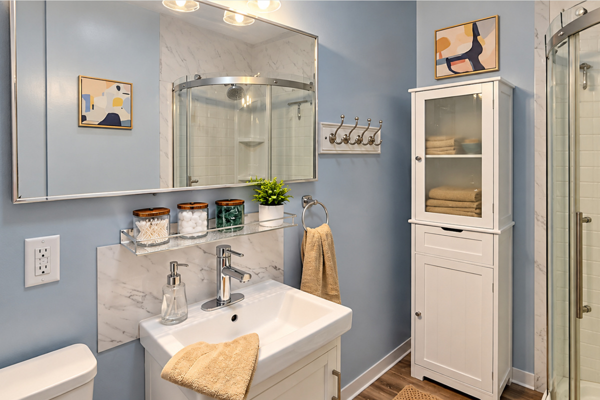 One Jack-and-Jill bath connects the bedrooms; there is no hallway entrance.
