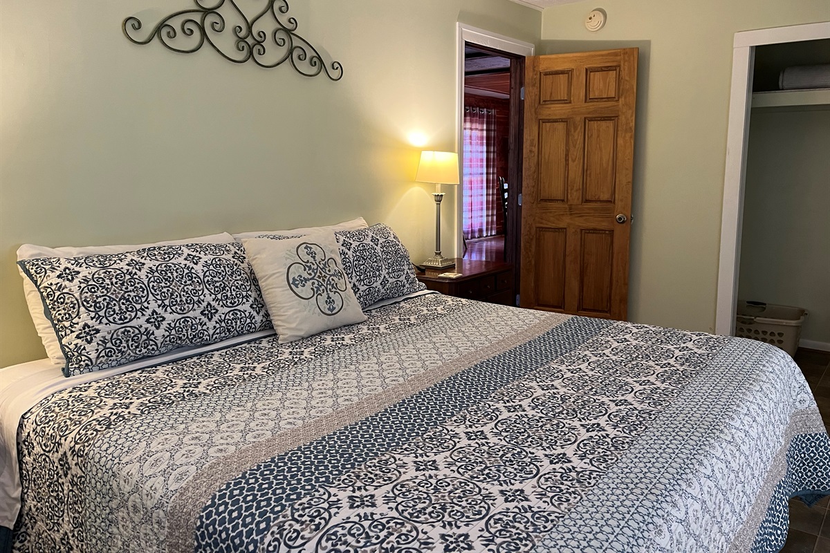 Master bedroom with a king bed.
