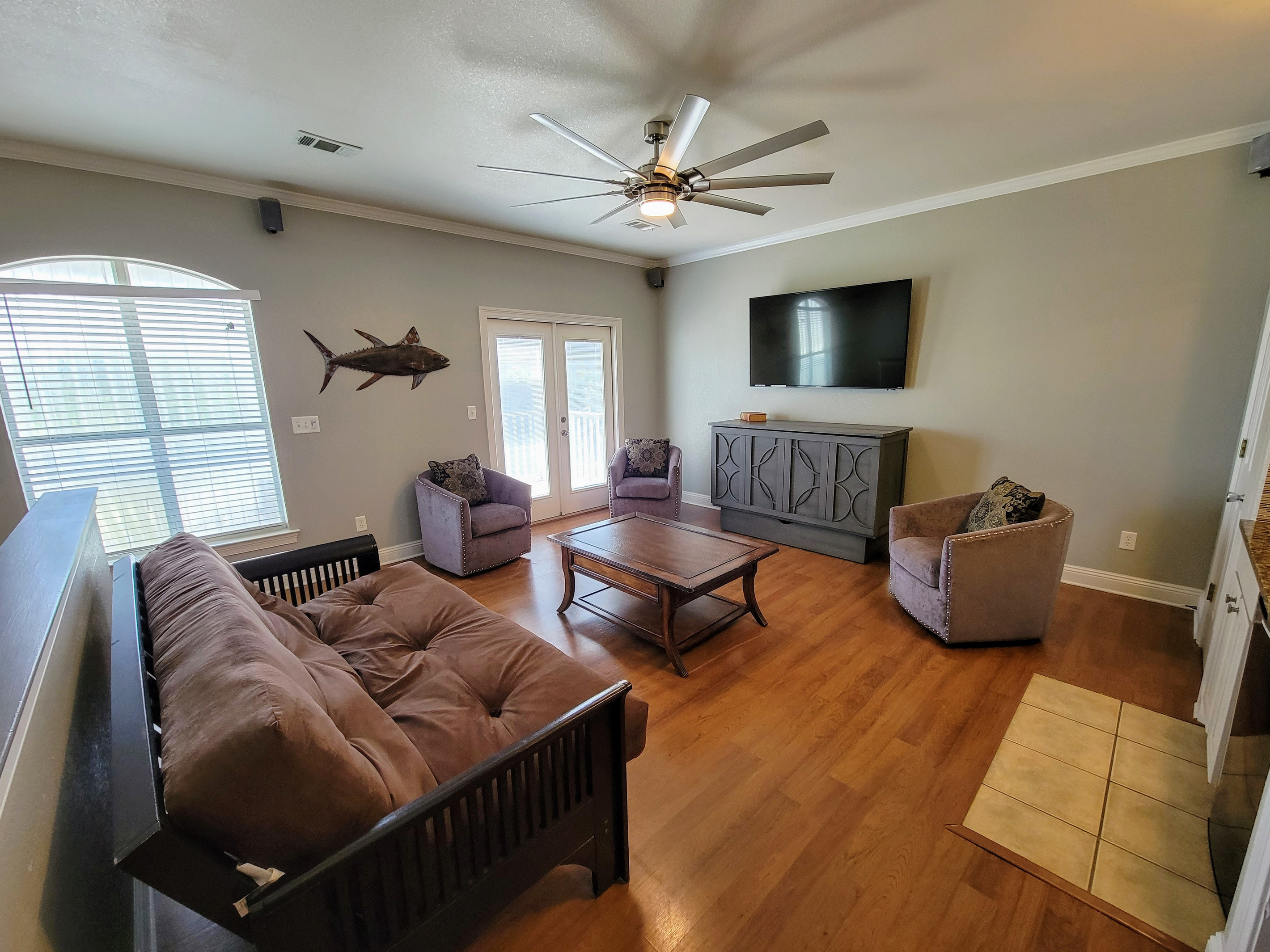3rd Floor Game Room, Balcony, Kitchenette, bar, Murphy bed, and Smart tv