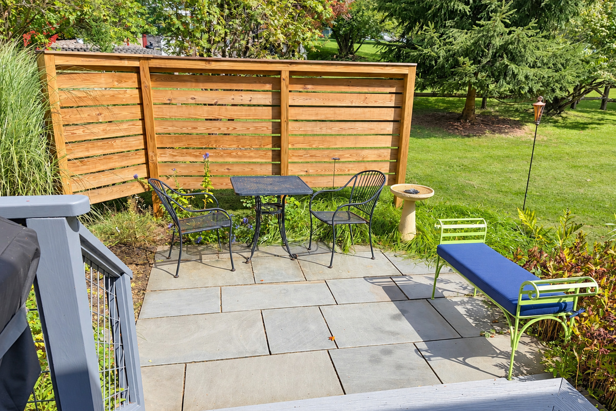 Bluestone patio with seating.
