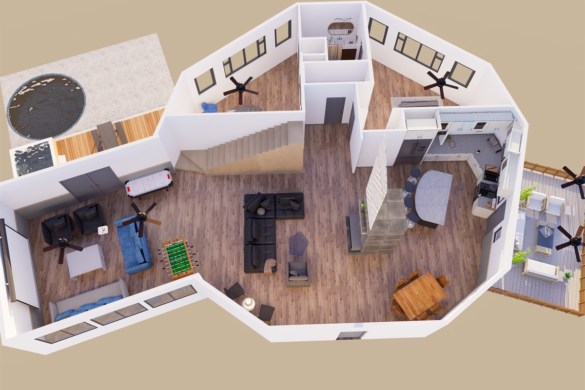 Main level floor plan with furniture