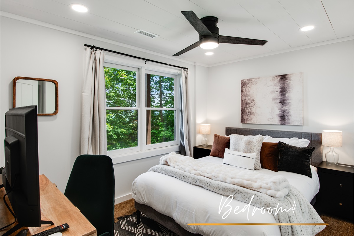 White, warm, and welcoming. This is your mountain slumber space.