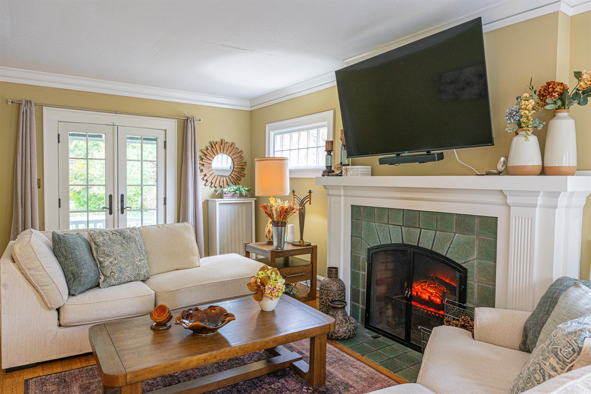 Well Lit Living Space with French Doors to the Backyard.