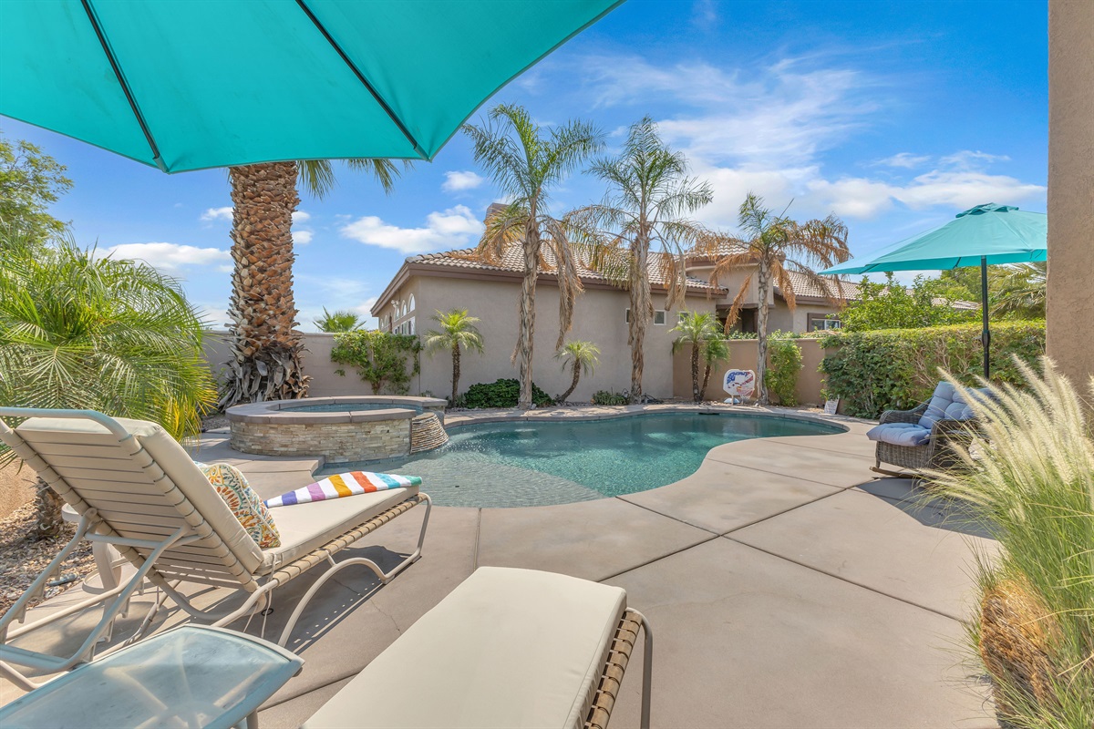 Private pool retreat with spa and palm views