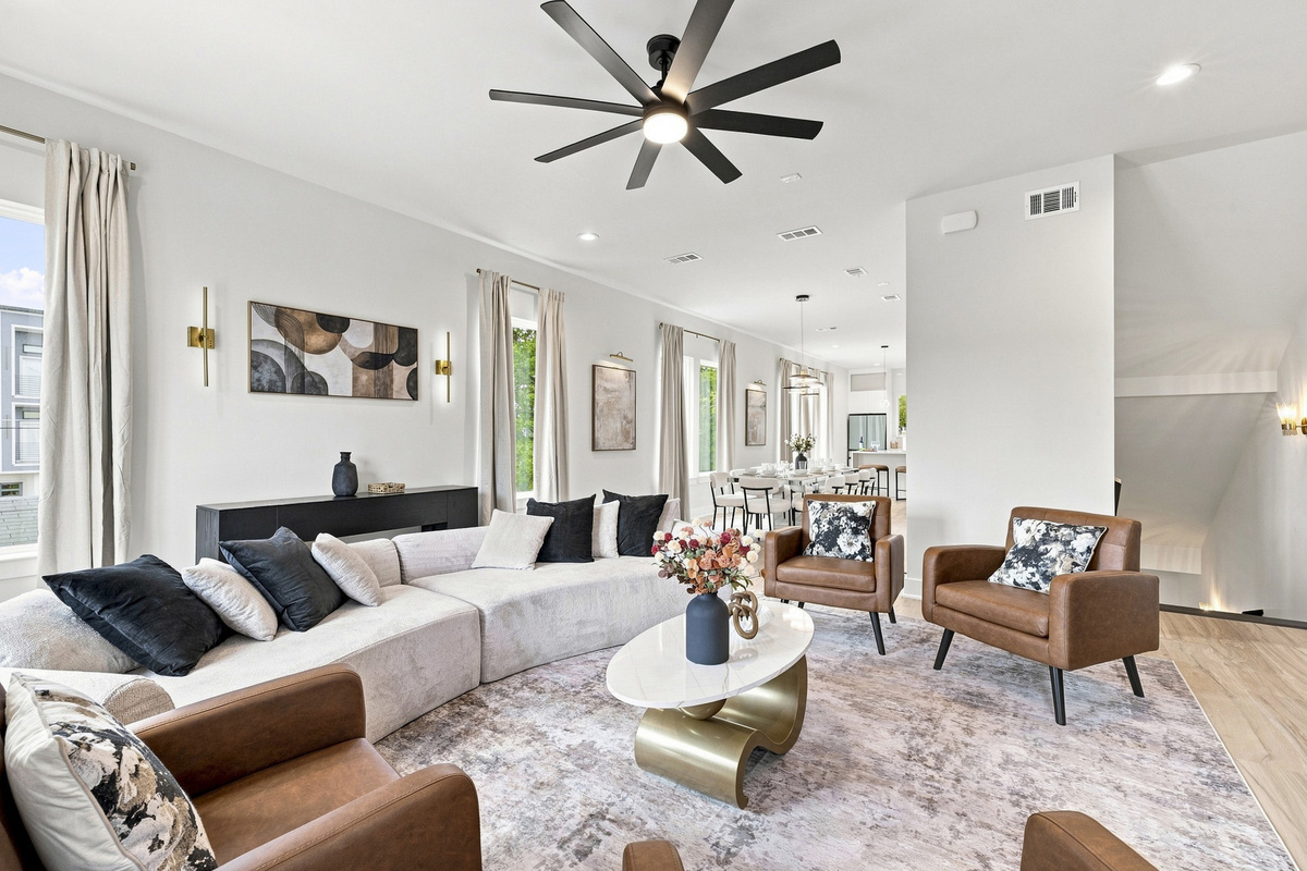 Bright and airy space with designer furniture and vibrant art for relaxation!