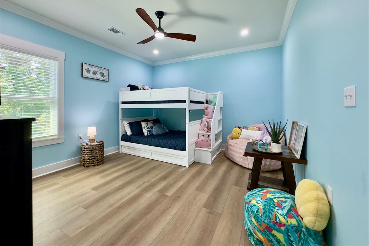 Our bunk room offers space to sleep, play, and relax.