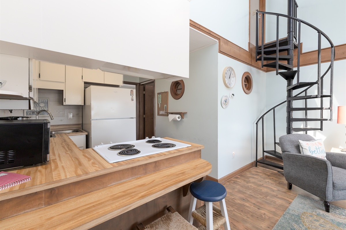 Kitchen and bar-top area