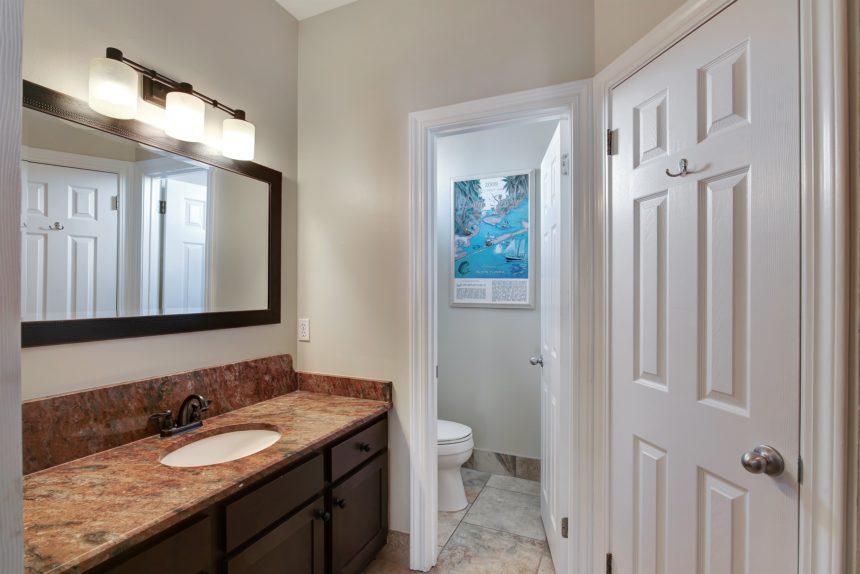  Bathroom with granite vanity and modern fixtures
