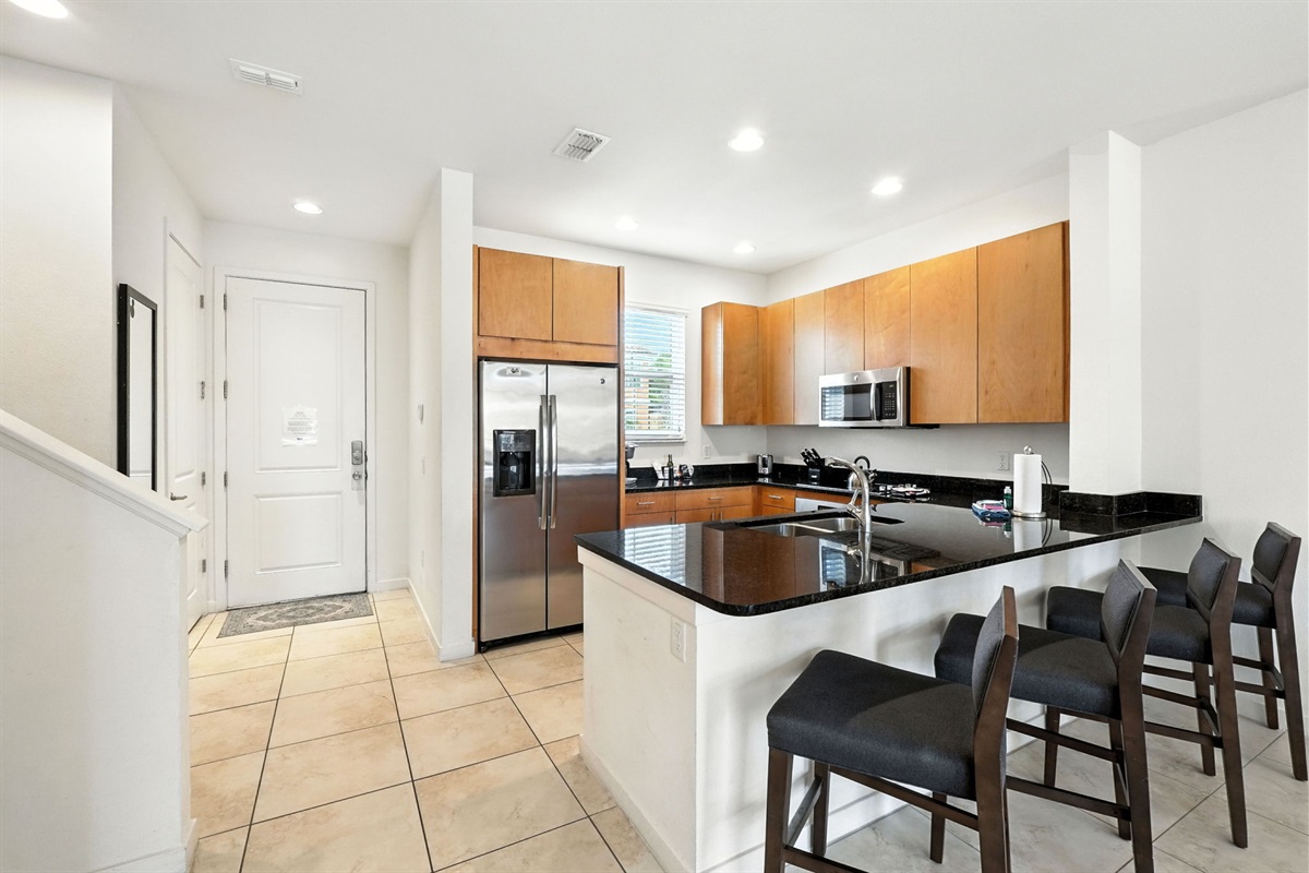 Kitchen with stainless steel appliances
